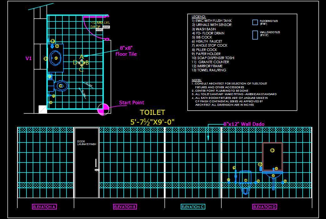 Toilet CAD Drawing Free Download - 2D Bathroom Design